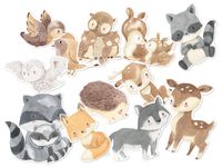 Dekoracja dwustronna leśne zwierzątka kraft, 12 szt.