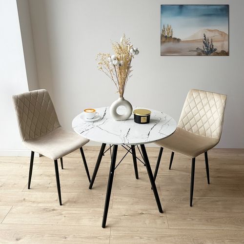 Stolik okrągły PARIS BLACK DTW 80 cm marmur biały na Arena.pl