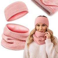 DWUSTRONNY Komplet Damski OPASKA i KOMIN Zestaw Zimowy z Polarem RÓŻOWY