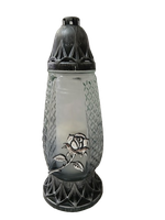 Znicz całoroczny przydymione szkło grafitowe z srebrną różą  29 cm