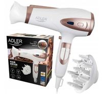 suszarka do włosów biała 2200w ion + dyfuzor adler ad 2248