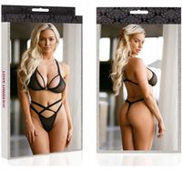 Czarny Komplet Stanik Stringi Bielizn Noc Poślubna