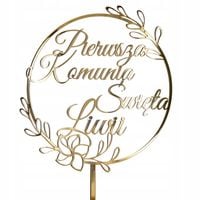 TOPPER PIERWSZA KOMUNIA ŚWIĘTA NAPIS NA TORT złoty imię dekoracja toper I