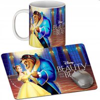 ZESTAW KUBEK + PODKŁADKA - PIĘKNA I BESTIA - PREZENT WIELE WZORÓW + IMIĘ