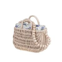 Mała damska torebka wiklinowa w kolorze beżowym z koralami i obszyciem 30x16 H20/29 cm