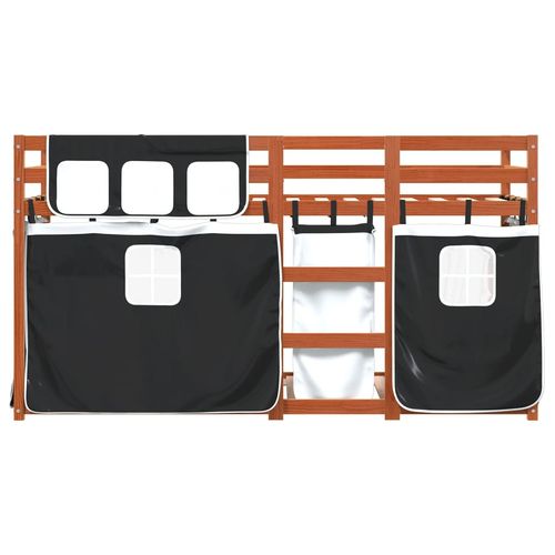 Łóżko piętrowe z zasłonkami, biało-czarne, 80x200 cm, sosnowe na Arena.pl