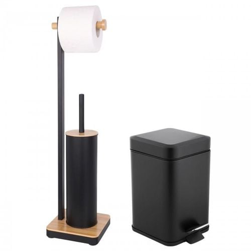 Zestaw łazienkowy czarny kosz na śmieci 3L stojak na papier szczotka WC na Arena.pl