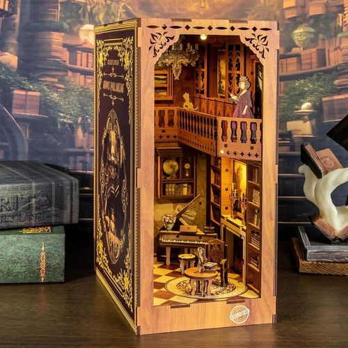 PUZZLE 3D PODPÓRKA DO KSIĄŻEK LED DIY MINIATUROWY DOMEK DREWNIANY BV02-003 na Arena.pl