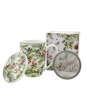 KUBEK Z ZAPARZACZEM POKRYWKĄ DUO ŚWIĘTA GAŁĄZKI CHOINKI 360 ML