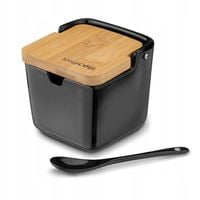 CUKIERNICA Z ŁYŻECZKA BAMBUSOWA POKRYWA PORCELANOWA CUKIERNICA POJEMNIK