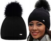 Modna ciepła CZAPKA z POMPONEM zimowa ECO jenot Czarna polski producent A13