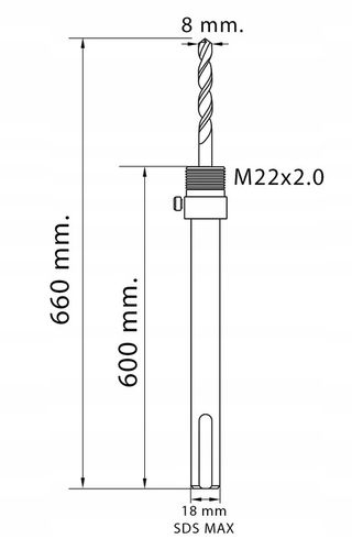 ADAPTER do OTWORNIC PRZEDŁUŻKA 600mm M22x2.0 KORONKI SDS MAX do BETONU na Arena.pl