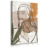 Obraz Na Płótnie Kobiecy Portret Abstrakcja Styl Boho Liście 70cm x 100cm