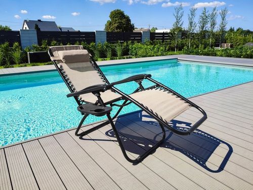 LEŻAK OGRODOWY JASNY BEŻOWY ORION FUNKCJA ZERO GRAVITY na Arena.pl