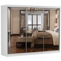 Szafa przesuwna MILAN 250x64 BIAŁY/BIAŁY+LUSTRO półki pojemna PRODUCENT