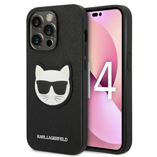 Etui Karl Lagerfeld Saffiano Choupette Head Patch na iPhone 14 Pro - czarne na Arena.pl