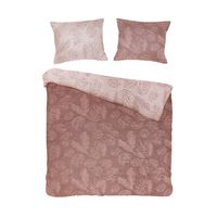 Pościel bawełniana BAHAMA PUDRA 220x200 JACQUARD różowa wzór liści