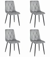 Krzesło tapicerowane srebrno-szare LIBRA welur nogi czarne 4 szt. loft