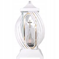 Bardzo duży znicz piękny 42cm wstęga z ozdobną ramką krzyżem biało złoty