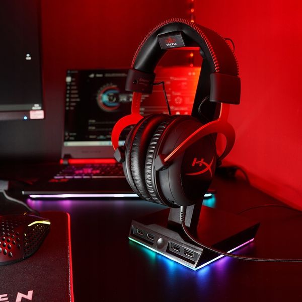 STOJAK UCHWYT NA SŁUCHAWKI LED RGB PODŚWIETLENIE HUB + 4x USB zdjęcie 8