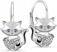 Srebrne kolczyki dla dziewczynki dzieci kotki komunia srebro 925 angielskie