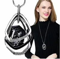 Naszyjnik DŁUGI srebrny łańcuszek kryształ GRAFIT