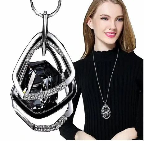 Naszyjnik DŁUGI srebrny łańcuszek kryształ GRAFIT zdjęcie 1