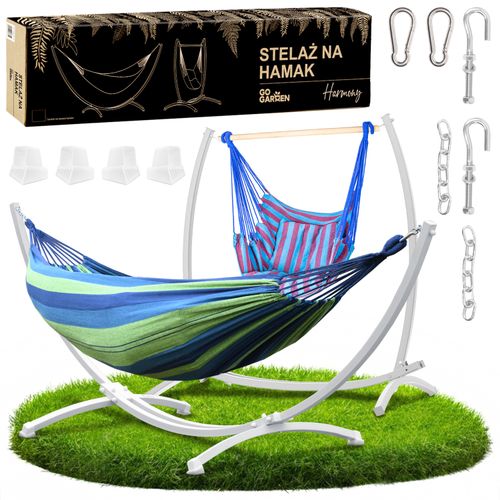Stelaż na hamak biały 2w1 + hamak + krzesło brazylijskie na Arena.pl