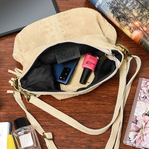 Torebka Skórzana Zamszowa Croco Listonoszka 2 Paski Beżowa Beltimore W13 na Arena.pl