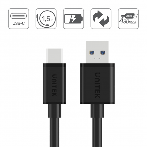 Unitek przewód USB-A 2.0 - USB-C 1,5m C14067BK na Arena.pl