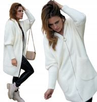 PRZEJŚCIOWY PŁASZCZ z alpaki Z KAPTUREM na suwak KOLOR BIAŁY r. oversize