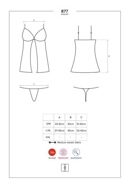Komplet Babydoll i Stringi - Obsessive 877-BAB-1 S/M zdjęcie 5