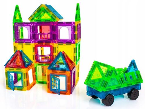 KLOCKI MAGNETYCZNE 3D budynki pojazdy podwozie ZESTAW 80 el Magnetic Tiles na Arena.pl