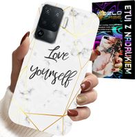 ETUI DO OPPO F19 PRO - BIAŁY MARMUREK W ZŁOTE RAMKI LOVE YOU