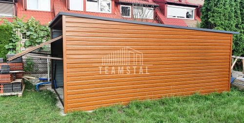 GARAŻ BLASZANY 3m x 5m poziom - spad tył  Brama uchylna - drewnopodobny TS213 3x5 na Arena.pl