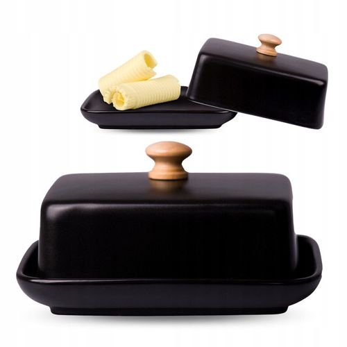 NOWOCZESNA MASELNICZKA MASELNICA POJEMNIK NA MASŁO Z POKRYWKĄ CZARNA+BAMBUS na Arena.pl