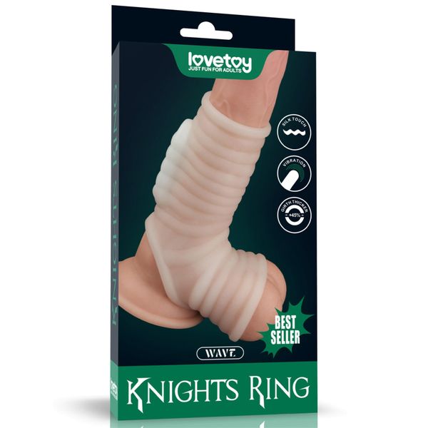 Vibrating Wave Knights Ring with Scrotum Sleeve (White) zdjęcie 1