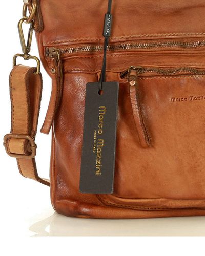 Torebka skórzana funkcjonalna listonoszka z kieszeniami old pelle classica lavata - MARCO MAZZINI camel na Arena.pl