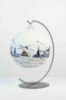 Biało-Niebieska Matowa Bombka na Boże Narodzenie na Stojaku 100