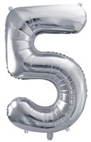 Balon foliowy Cyfra 5, 86cm, srebrny XL
