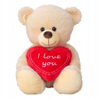 DUŻY KREMOWY MIŚ DLA DZIEWCZYNY 30 cm + serce KOCHAM CIĘ PLUSZAK WALENTYNKI