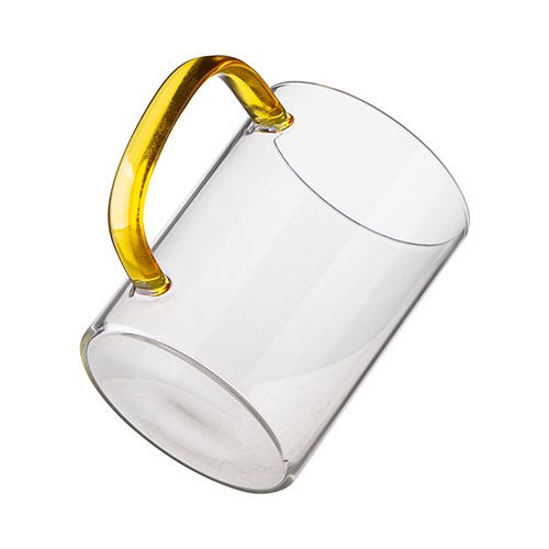 Szklanka 450 ml z żółtym uszkiem do sublimacji na Arena.pl