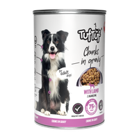 KARMA DLA PSA - MOKRA KARMA PUSZKA JAGNIĘCINA KAWAŁKI W SOSIE 415g | TufTuf