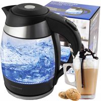 CZAJNIK ELEKTRYCZNY CZARNY SZKLANY LED BEZPRZEOWDOWY 1.8L POZIOM WODY 2200W