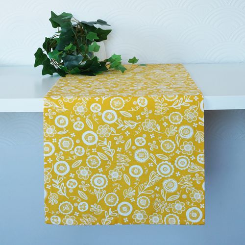 Bieżnik Skandynawski "Żółta Wiosna" z Bawełny w Kwiaty 40x220 cm na Arena.pl