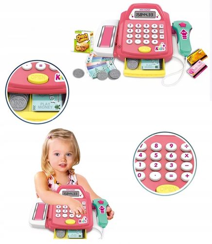 KASA SKLEPOWA FISKALNA SKANER DŹWIĘK KALKULATOR MONETY PIENIĄDZE AKCESORIA na Arena.pl