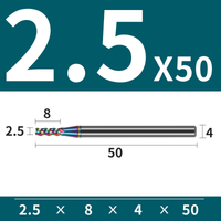 Frez 3 Ostrzowy z Węglika Spiekanego z Powłoką DLC Rozmiar: Ø2.5x8x4Dx50L