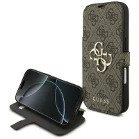 etui guess book 4g metal logo na iphone 17 pro - brązowe