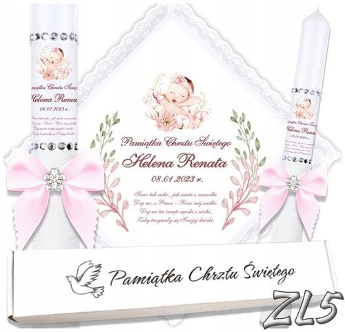 Biała szatka i świeca do chrztu ECO imię i data BOHO gromnica pudełko na Arena.pl