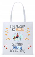Torba Biała Eco Shopper Dla Niani Opiekunki Z Nadrukiem Ze Zdjęciem
